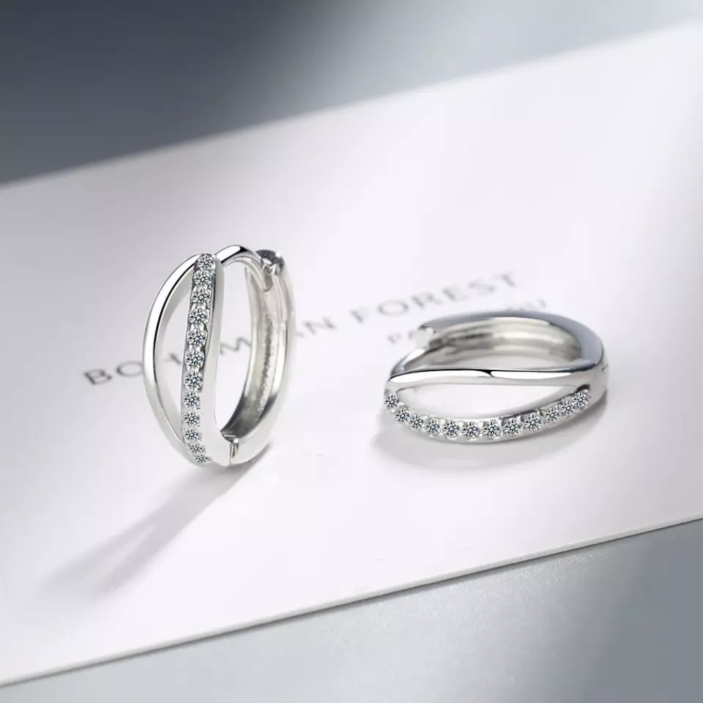 925 Sterling Silver CZ Hoop Earrings